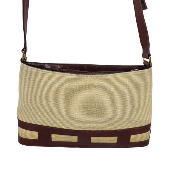 Etienne Aigner Crossbody Bag Country Cottage Core Basket Weave Leather Trim Tan - Picture 8 of 17